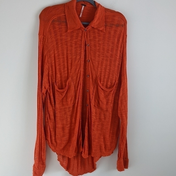 free People Orange Long Knit Button Down L tangerine - Picture 4 of 15